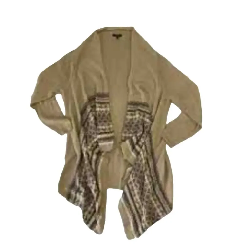 Lands End Open Front Fair Isle Cardigan Sweater Wool Blend LP PL L Petite 14 16